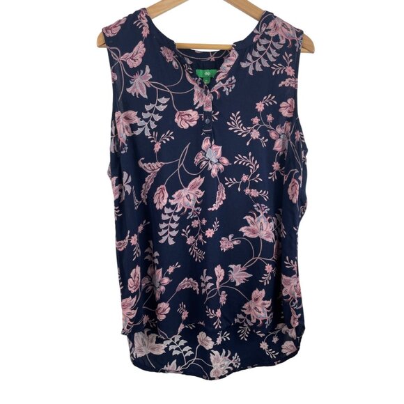 Dip Floral Sleeveless Blouse Navy & Pink Womens XL - Picture 1 of 7